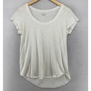 EILEEN FISHER Top XS Slub Organic Cotton Jersey Scoop Neck Short Sleeve White